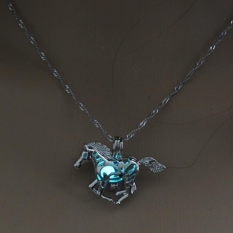 Hot Sale Smart Running Horse DIY Locket Cage Glowing in the Dark Animal Pendant Necklace
