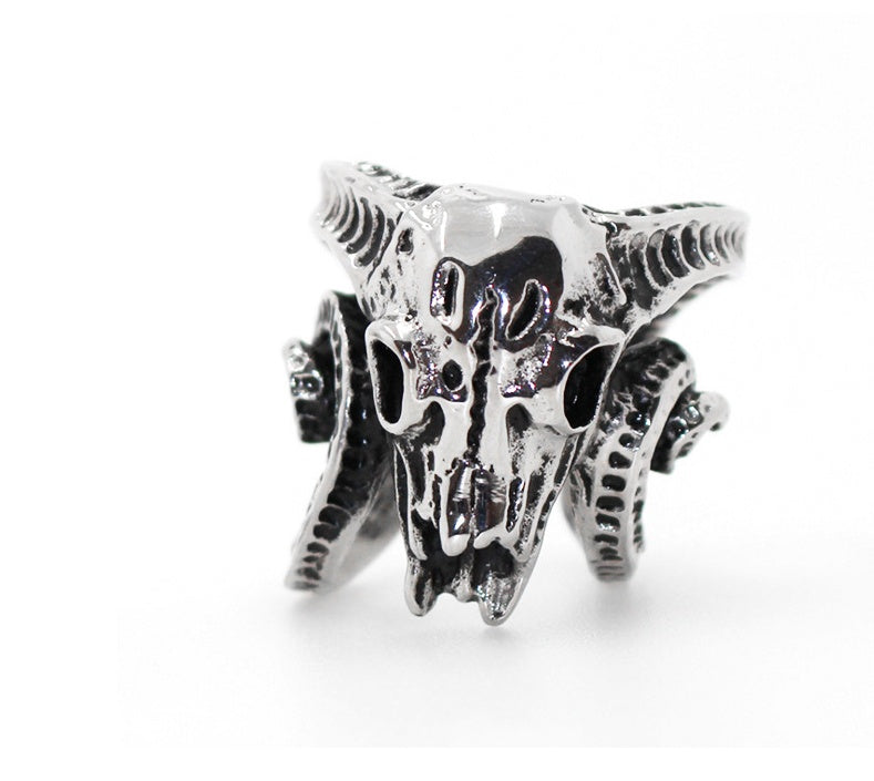 Red plate sheep ancient skull punk men's titanium steel ring tide index finger retro exaggerated personality fashion jewelry ring