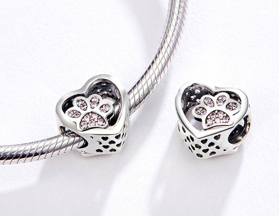 Heart shaped cat paw print beads