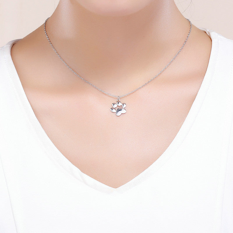 Sterling Silver Necklace Cute Pet Imprint Pendant Necklace