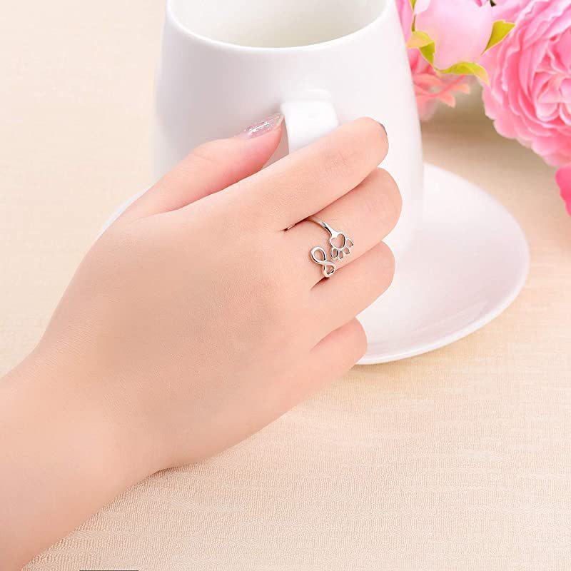 S925 Silver Pet Cat's Paw 8-word Ring
