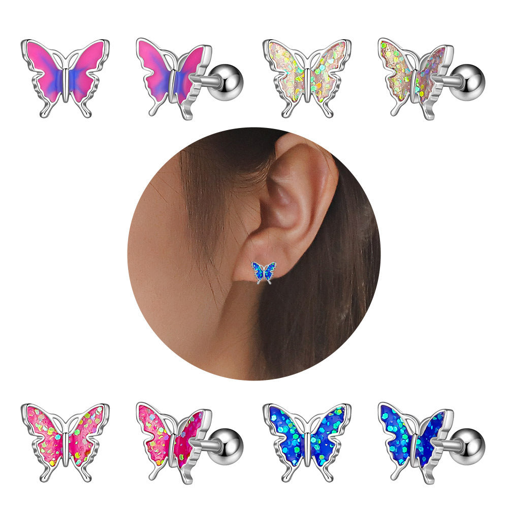 Oil Dripping Butterfly Ear Bone Stud Earrings Piercing Jewelry
