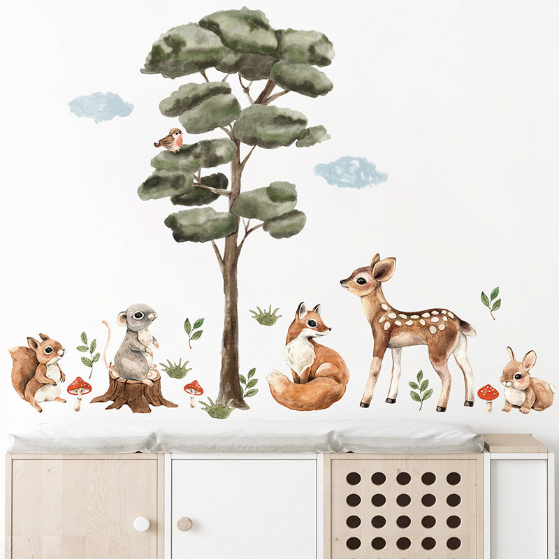 Cartoon Big Tree Cute Small Animal Self-adhesive Wall Sticker