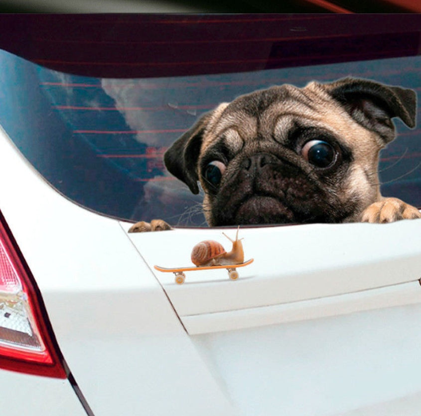 3D pug looking snail car window car sticker