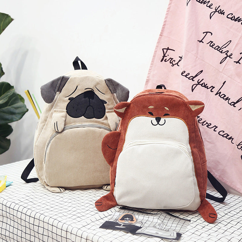Cartoon animal corduroy backpack
