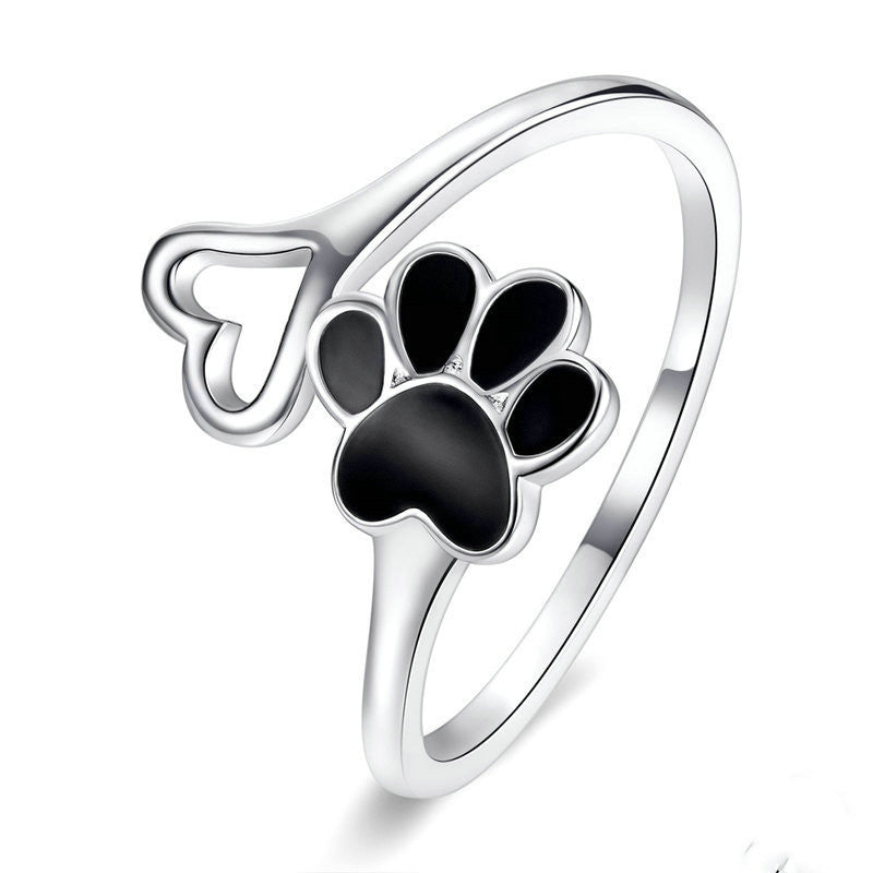 Cute dog paw print s925 sterling silver ring