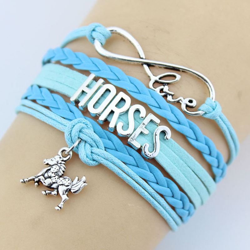 Hand-woven HORSES horse charm braided bracelet