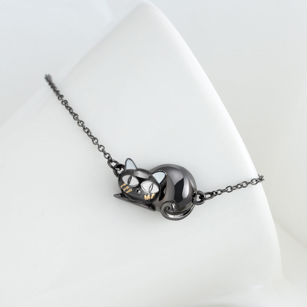 S925 sterling silver black cat bracelet