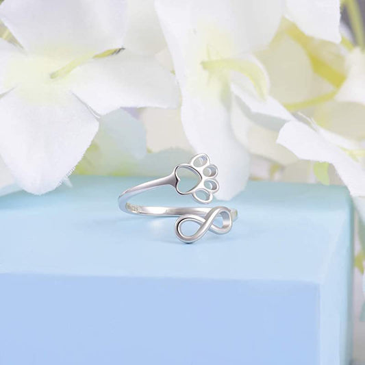 S925 Silver Pet Cat's Paw 8-word Ring