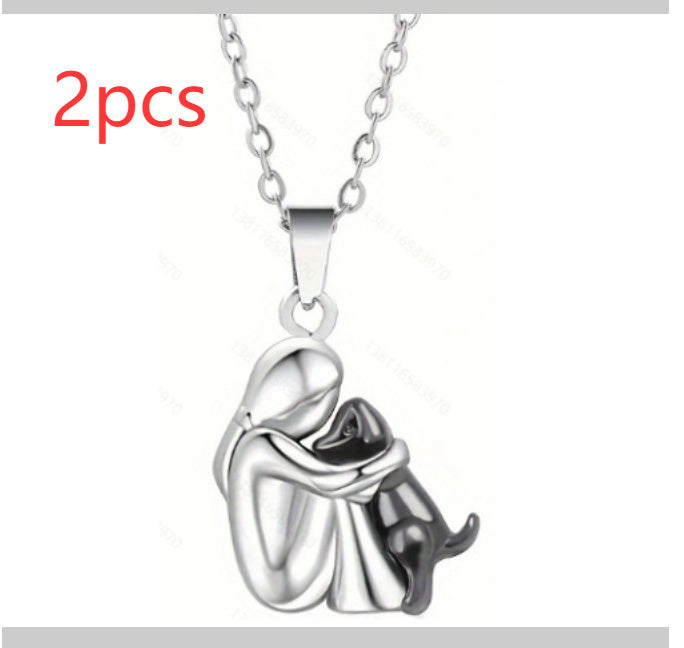 Fashion Jewelry Little Girl And Dog Hug Ear Studs