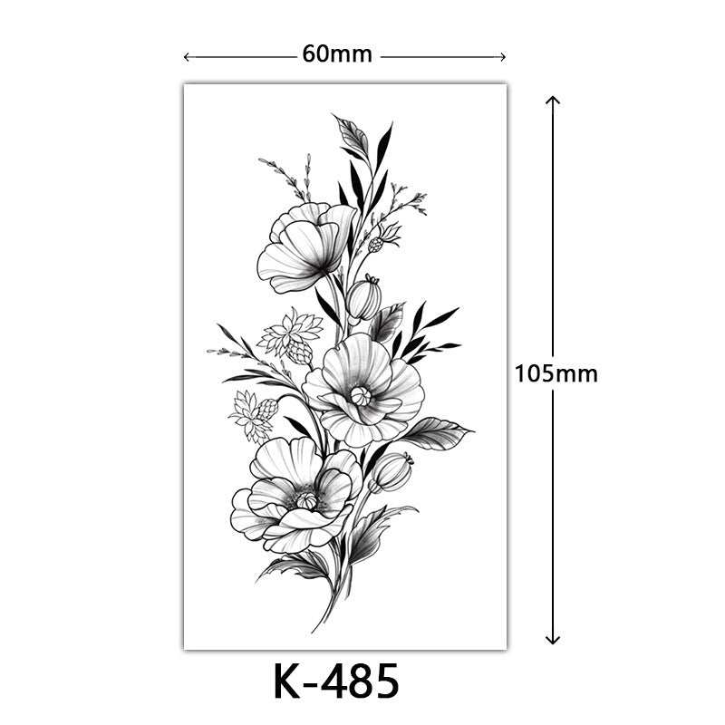 English Letter Flower Butterfly Sketch Line Waterproof Tattoo Sticker