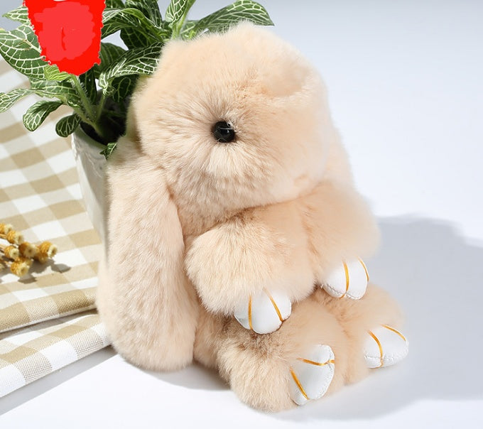15cm Cute Pluff Bunny Keychain Rex Genuine Rabbit Fur Key Chains For Women Bag Toys Doll Fluffy Pom Pom Lovely Pompom Keyring