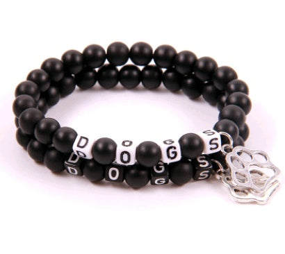 8MM Energy Scrub Volcanic Stone Yoga Bracelet DOGS Dog Claw Pendant Letter Bracelet