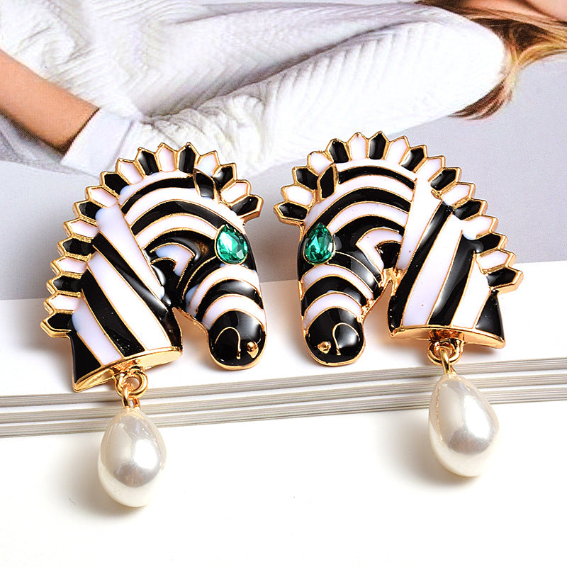 European And American Fashion Animal Horse Exaggerated Style Earrings