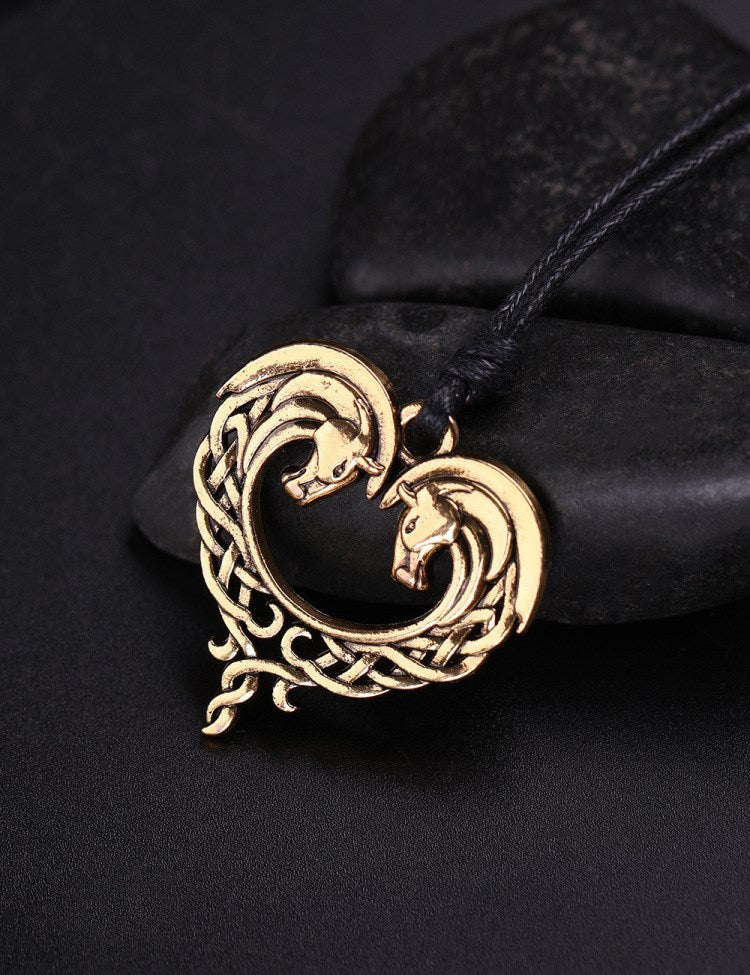 Horse pendant I love you peach heart necklace