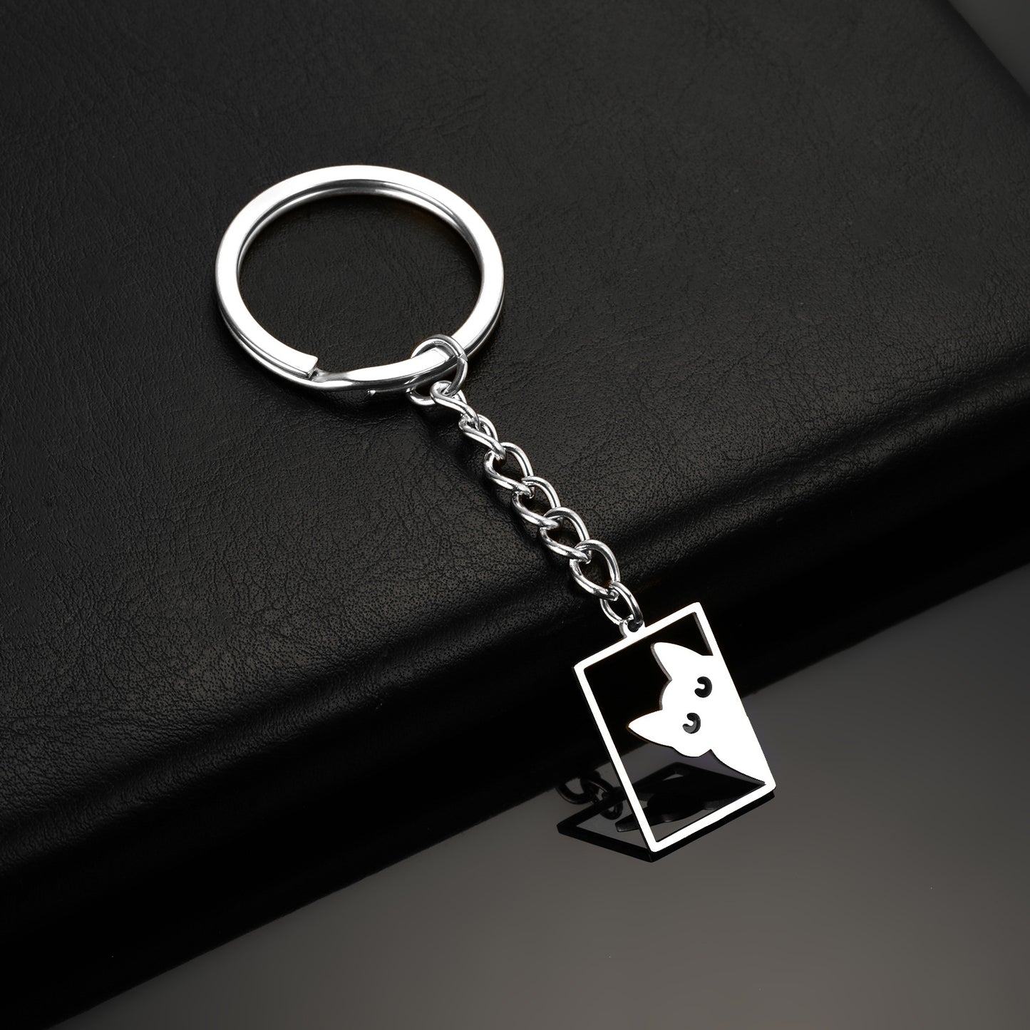 Kitten Rectangular Keychain Women's Stainless Steel