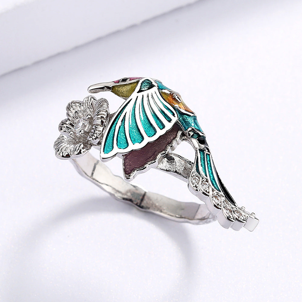 Hummingbird Epoxy Colorful Animal Bird Pastoral Style Female Ring Jewelry