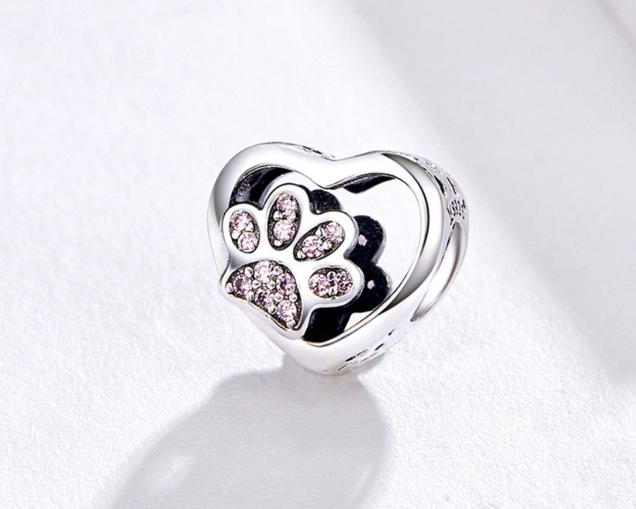 Heart shaped cat paw print beads