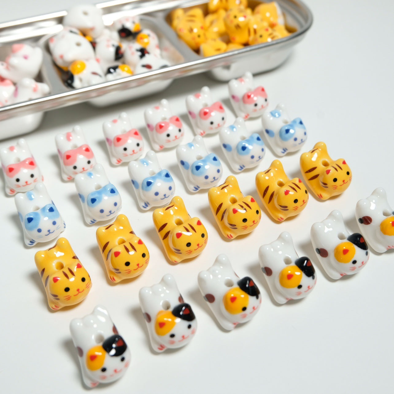 Cute Cat Beaded Wind Chimes Bracelet Necklace Handmade Lying Cute Cute Animal Ceramic Ornament