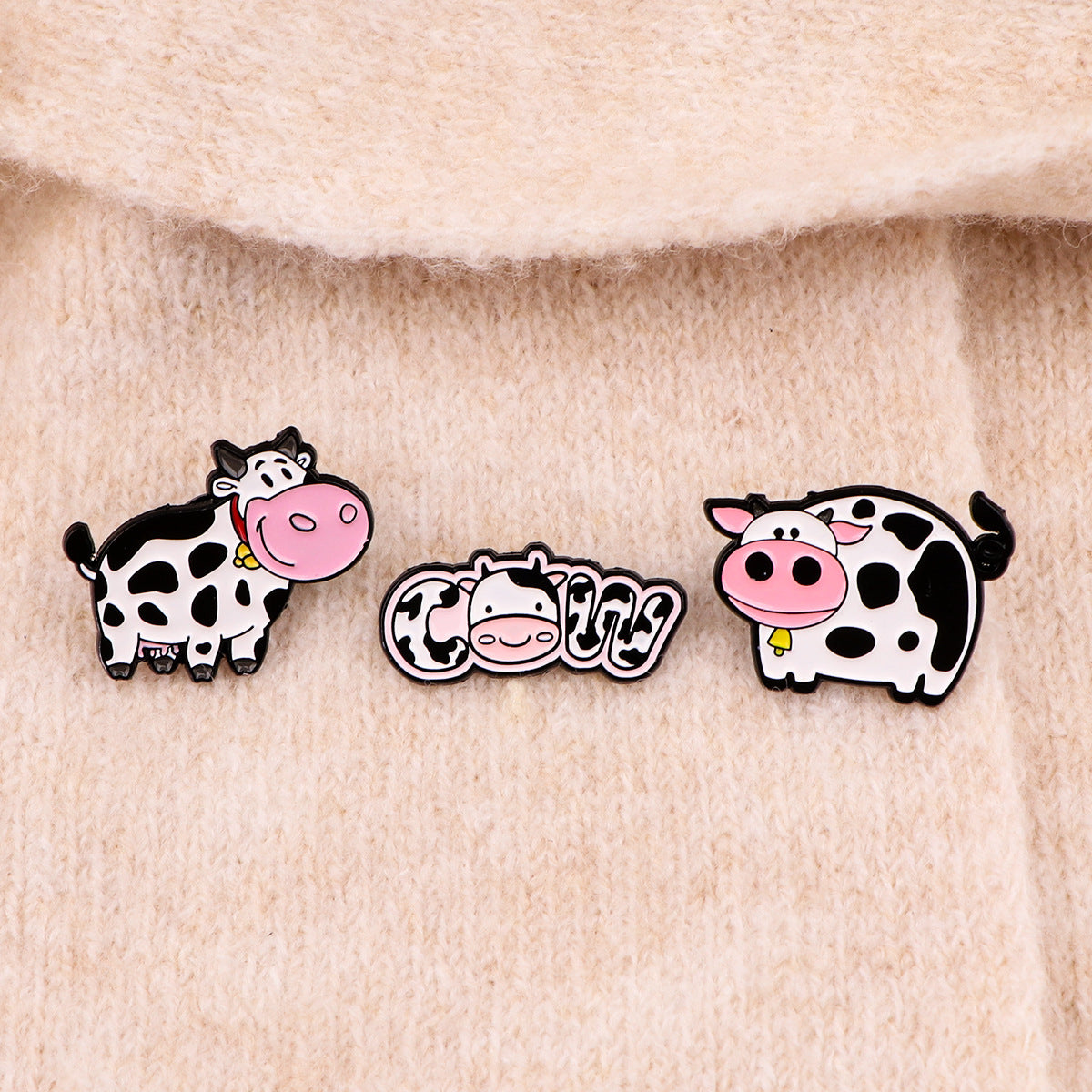 Cartoon Cute Black And White Cow Animal Brooch