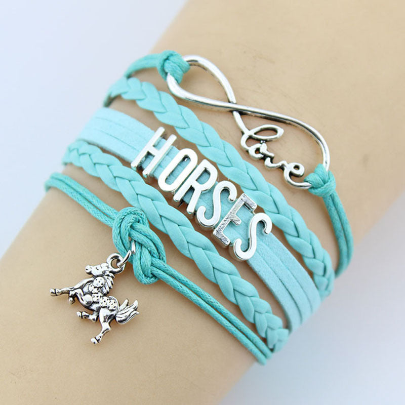 Hand-woven HORSES horse charm braided bracelet