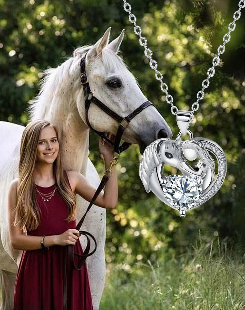 Jewelry Personality Design Heart-shaped Girl And Horse Necklace