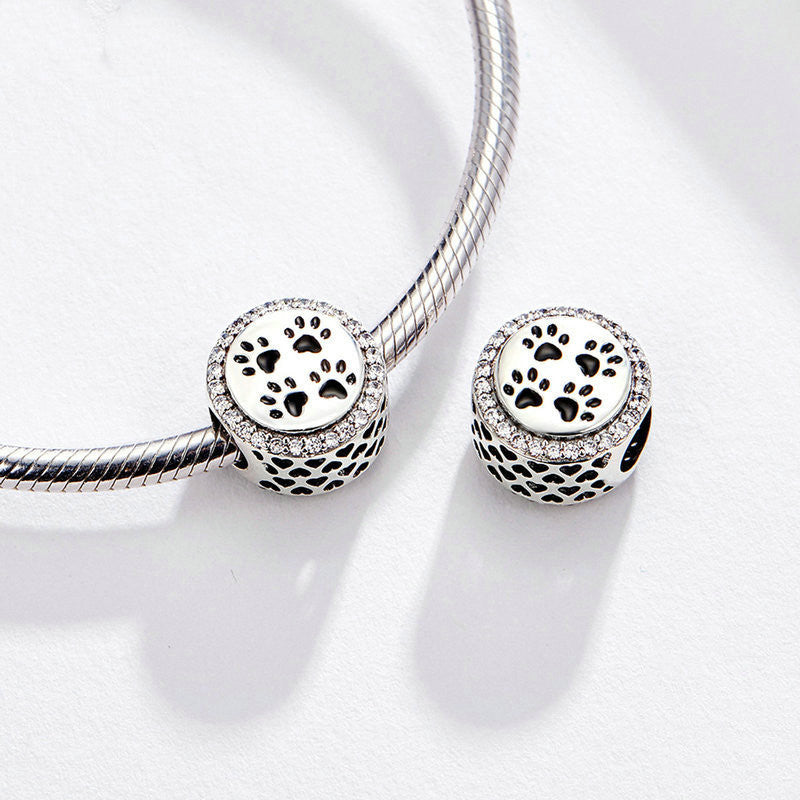 S925 Love Pet Paw Print Footprint Loose Beads Fashion DIY Jewelry