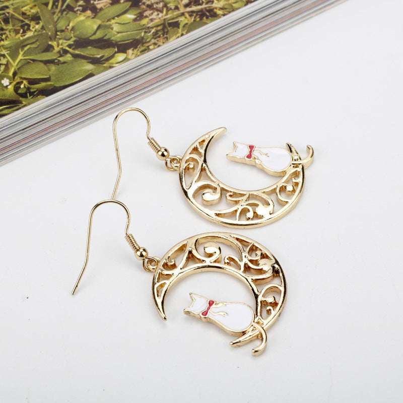 Empty Moon Cat Dripping Earrings Earrings Female Cartoon Animal Earrings