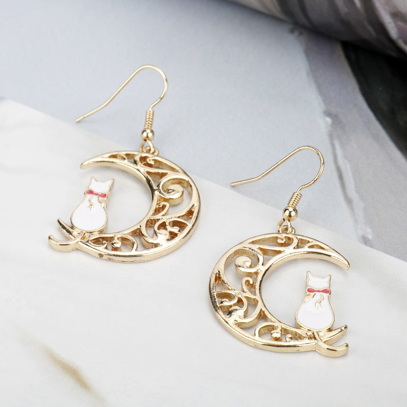 Empty Moon Cat Dripping Earrings Earrings Female Cartoon Animal Earrings
