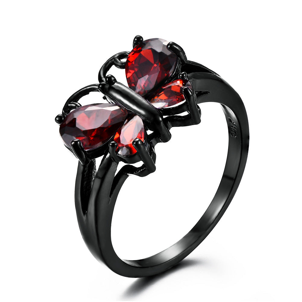 Small Animal Trend Black Gold Blue Zircon Butterfly Ring