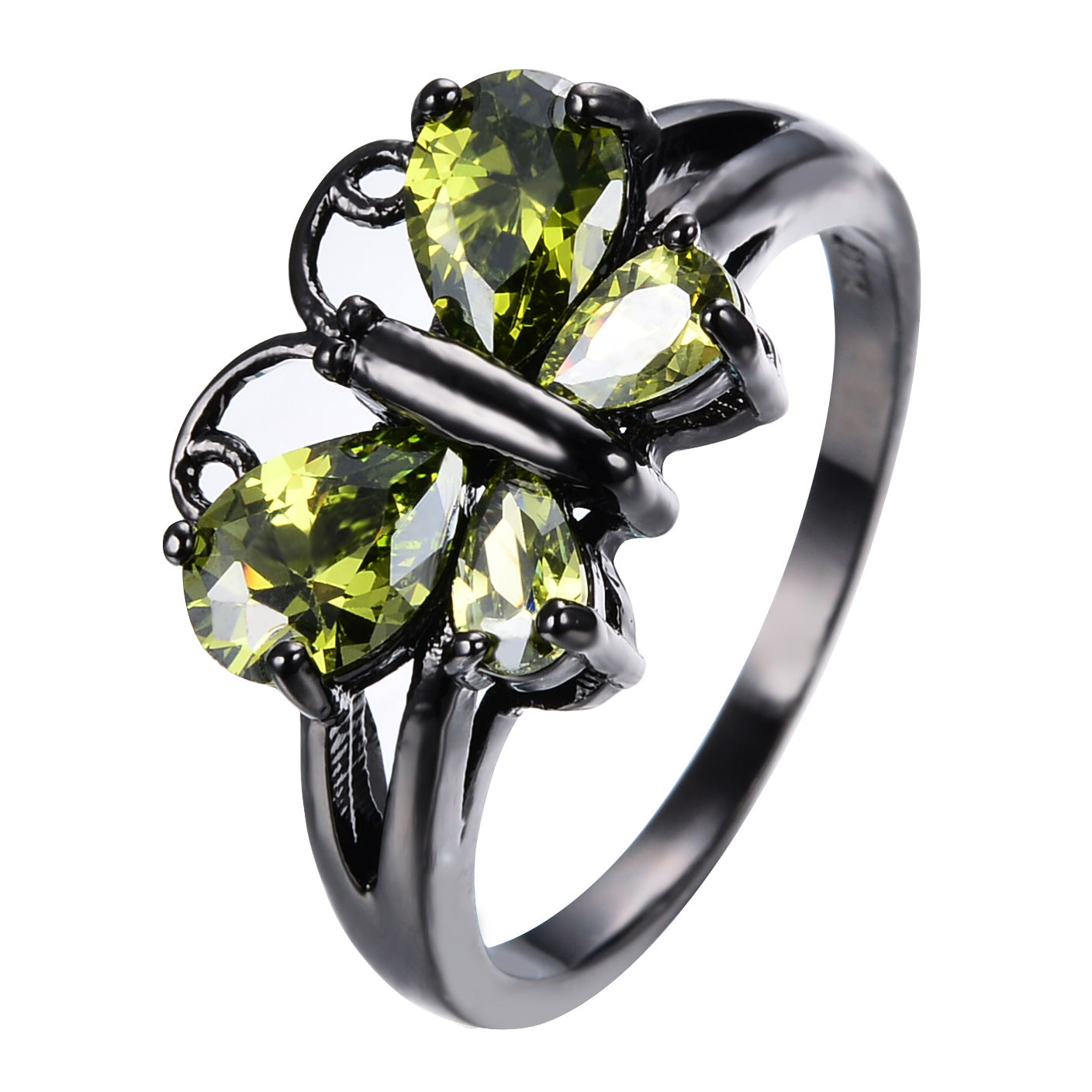 Small Animal Trend Black Gold Blue Zircon Butterfly Ring