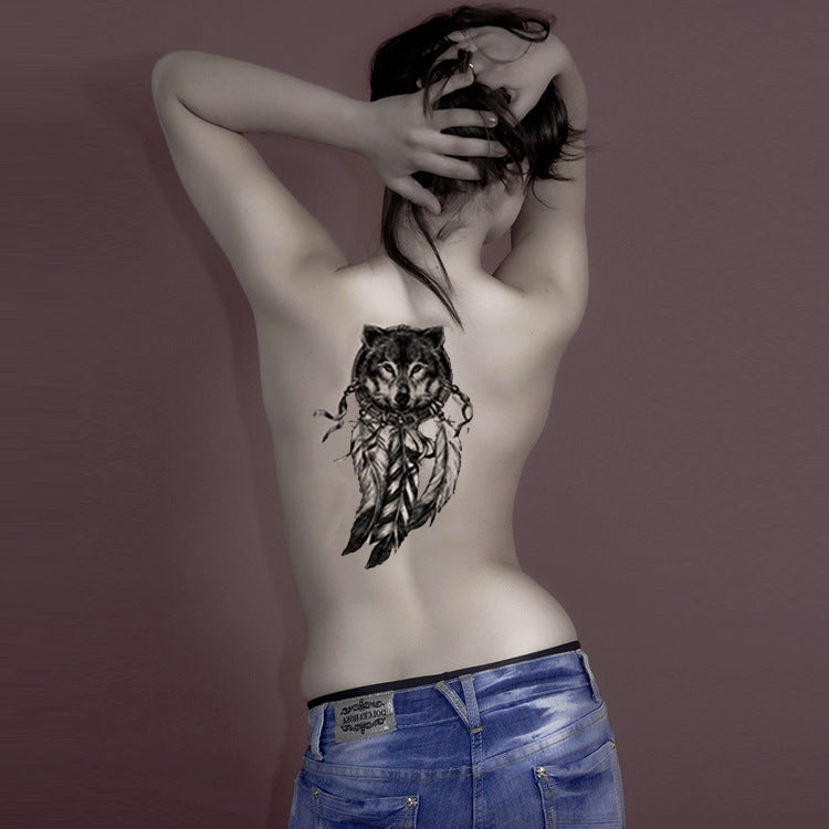 Black Wolf Head Dreamcatcher Fake Tattoo Sticker