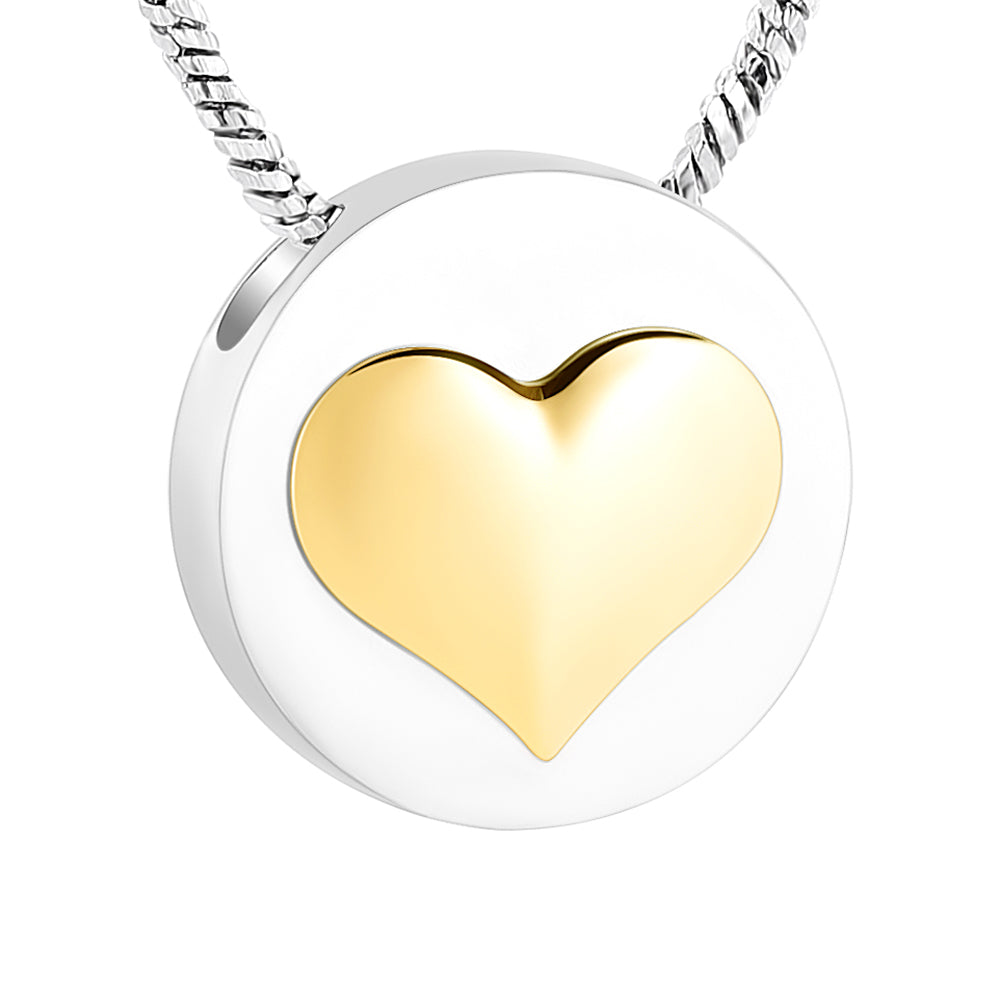 Pet paw print round golden heart shape stainless steel ashes memorial pendant jewelry necklace