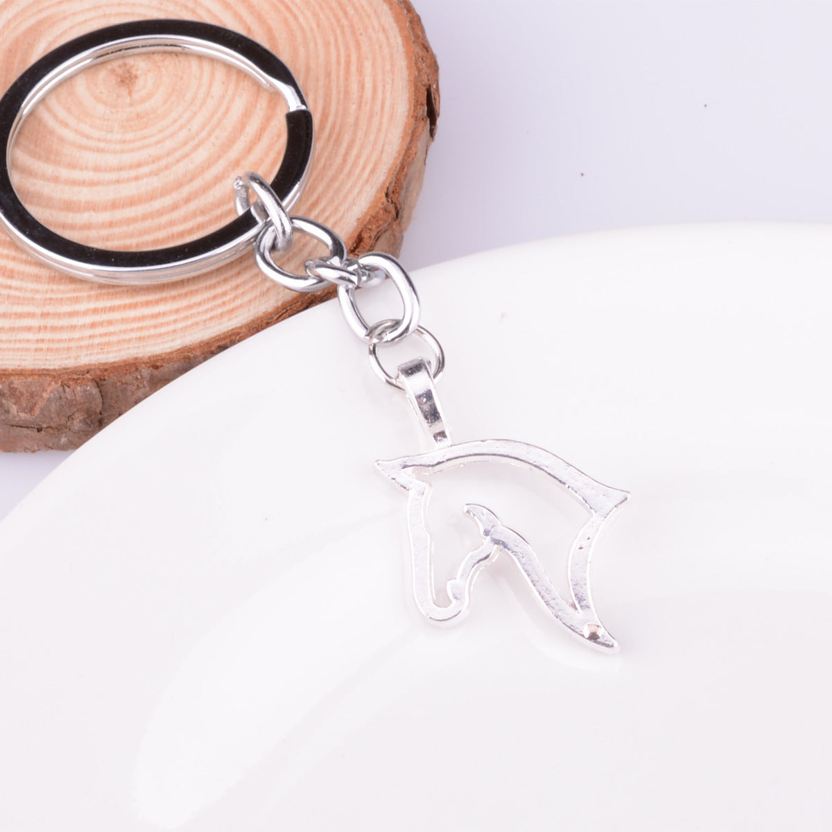 Good Friend Hollow Animal Horse Head Silver Keychain