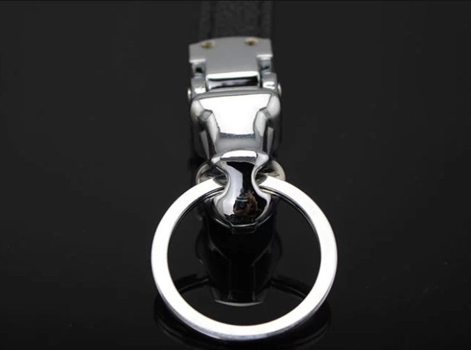 Car-styling Luxury Leopard Head Genuine Leather Key Chain Key Rings Holder Metal KeyRing