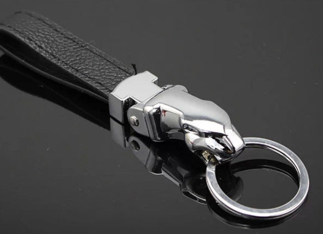 Car-styling Luxury Leopard Head Genuine Leather Key Chain Key Rings Holder Metal KeyRing