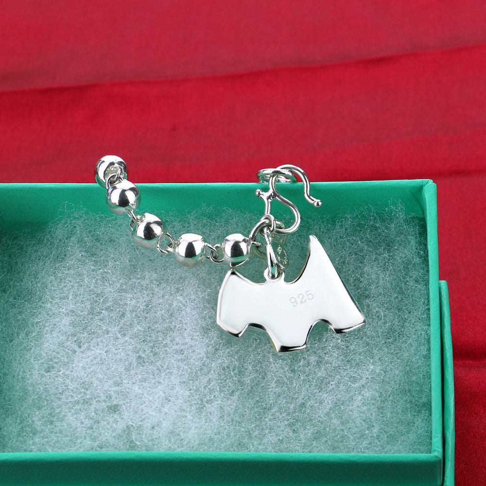 925 Sterling Silver Bead Chain Bracelet Female Cute Dog Pendant