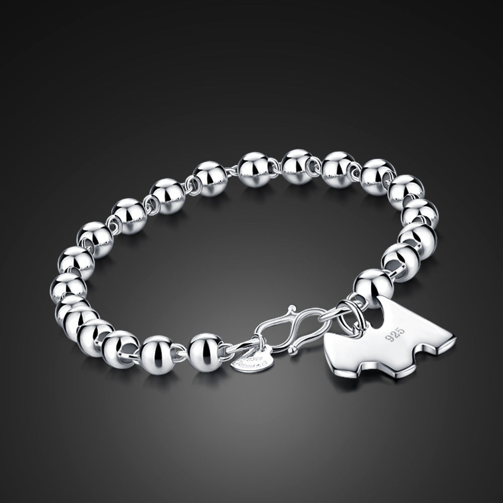 925 Sterling Silver Bead Chain Bracelet Female Cute Dog Pendant