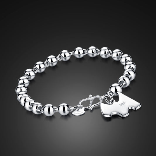 925 Sterling Silver Bead Chain Bracelet Female Cute Dog Pendant