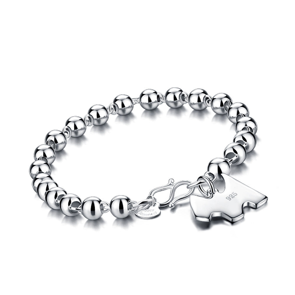 925 Sterling Silver Bead Chain Bracelet Female Cute Dog Pendant