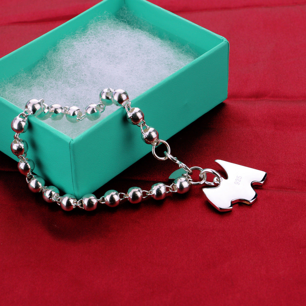 925 Sterling Silver Bead Chain Bracelet Female Cute Dog Pendant