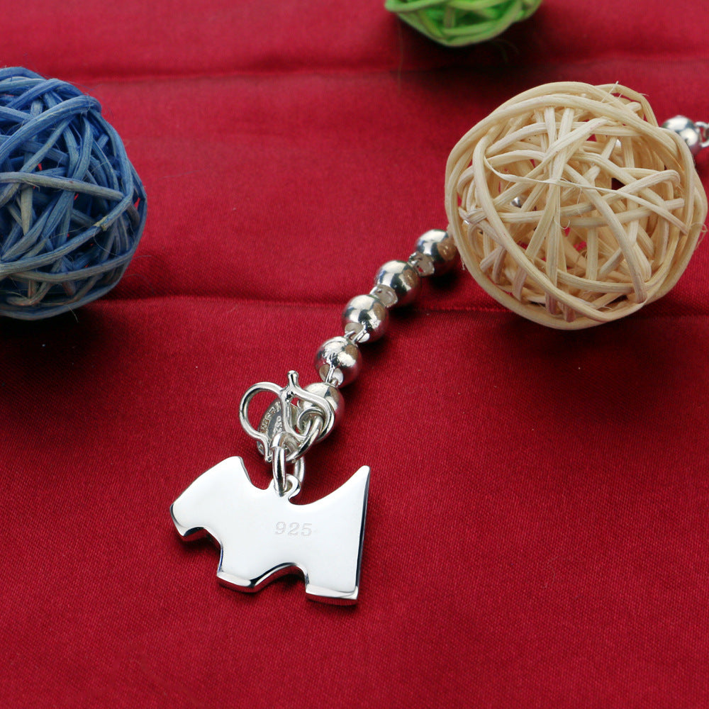 925 Sterling Silver Bead Chain Bracelet Female Cute Dog Pendant