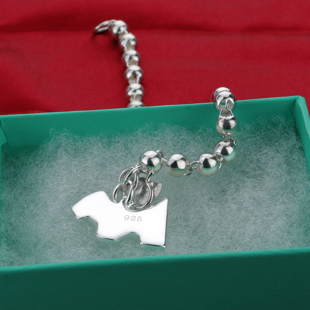 925 Sterling Silver Bead Chain Bracelet Female Cute Dog Pendant