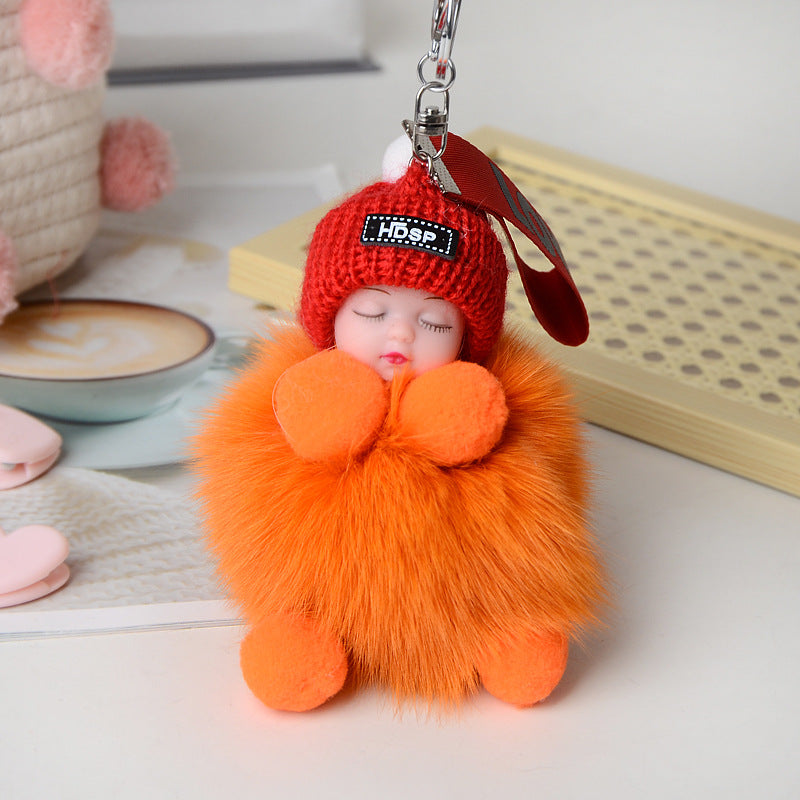 New Style Fox Fur Ball Sleeping Doll Keychain