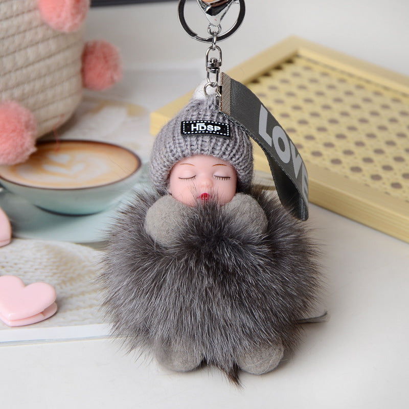 New Style Fox Fur Ball Sleeping Doll Keychain