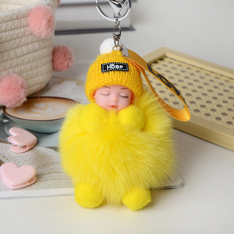 New Style Fox Fur Ball Sleeping Doll Keychain