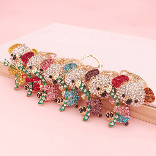 Cute Cartoon Metal Rhinestone Koala Keychain