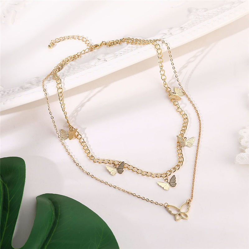 Butterfly Choker Necklace Jewelry Layered-Chain Female Women Cute Gold-Color Fashion