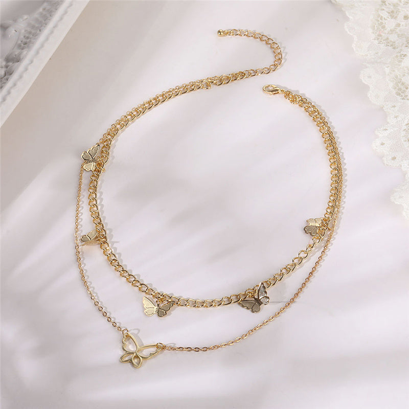Butterfly Choker Necklace Jewelry Layered-Chain Female Women Cute Gold-Color Fashion