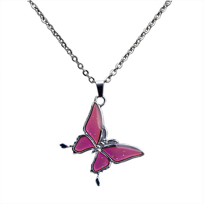 Butterfly Thermochromic Necklace O-shaped Stainless Steel Necklace
